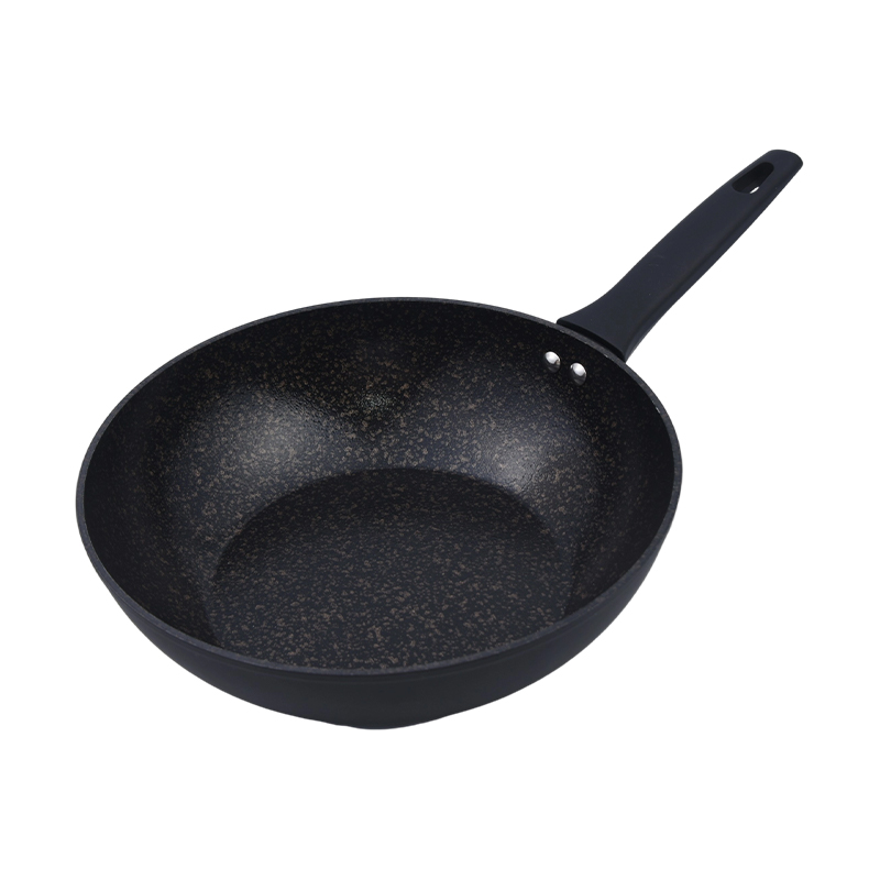 Taottu alumiini wok mustalla kultamarmorilla
